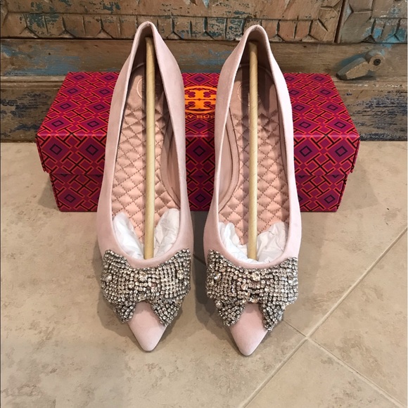 Tory Burch Esme Flat Pink Seashell Suede Crystal Bejeweled Shoes Size 7 NIB - Picture 5 of 5